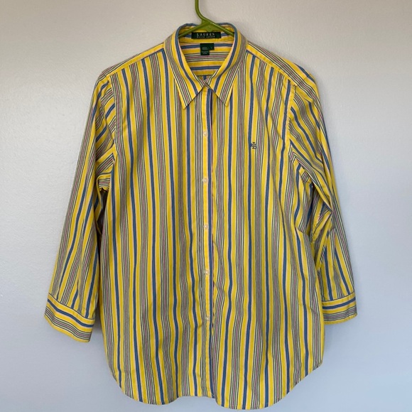 Ralph Lauren VTG Multi Colored Button-down 3/4 Sleeve Size L, Cotton Light EC - Picture 3 of 10